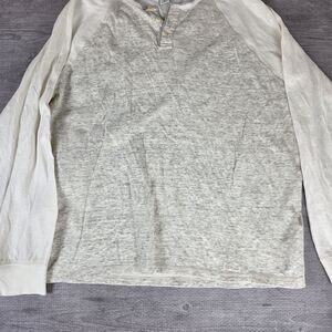 Lucky Brand Henley Long Sleeve Shirt XXL Gray Cream Raglan Casual